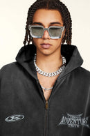 Vintage Washed Fleece Zip Hoodie - Black