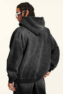 Vintage Washed Fleece Zip Hoodie - Black