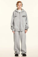 Vintage Washed Fleece Zip Hoodie - Light Gray
