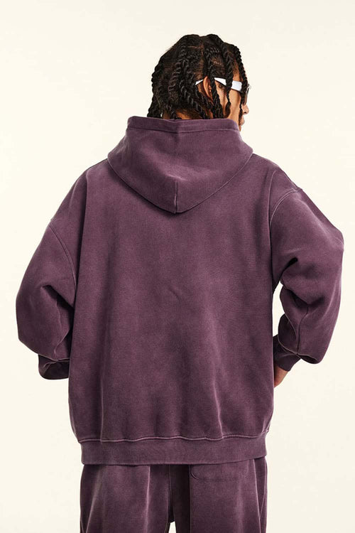 Durable Washed Gradient Fleece Hoodie - Plum Purple