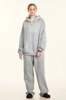 Durable Washed Gradient Fleece Hoodie - Light Gray