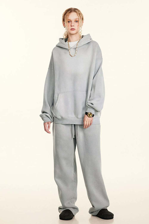Durable Washed Gradient Fleece Hoodie - Light Gray