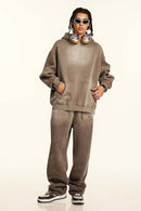 Durable Washed Gradient Fleece Hoodie - Brown