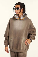 Durable Washed Gradient Fleece Hoodie - Brown