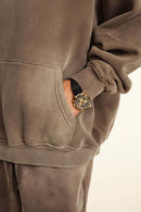 Durable Washed Gradient Fleece Hoodie - Brown