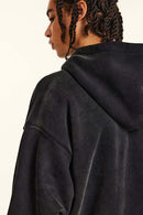 Durable Washed Gradient Fleece Hoodie - Black
