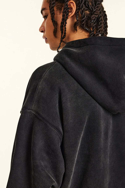 Durable Washed Gradient Fleece Hoodie - Black