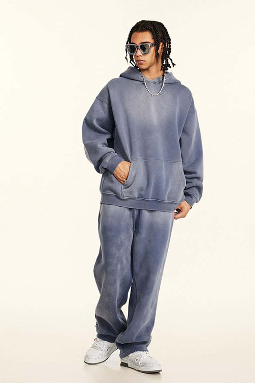 Durable Washed Gradient Fleece Hoodie - Blue