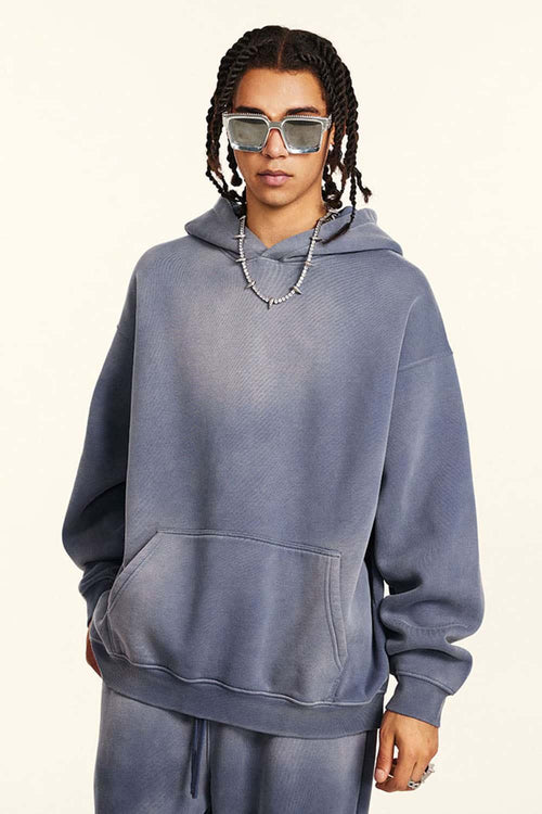 Durable Washed Gradient Fleece Hoodie - Blue