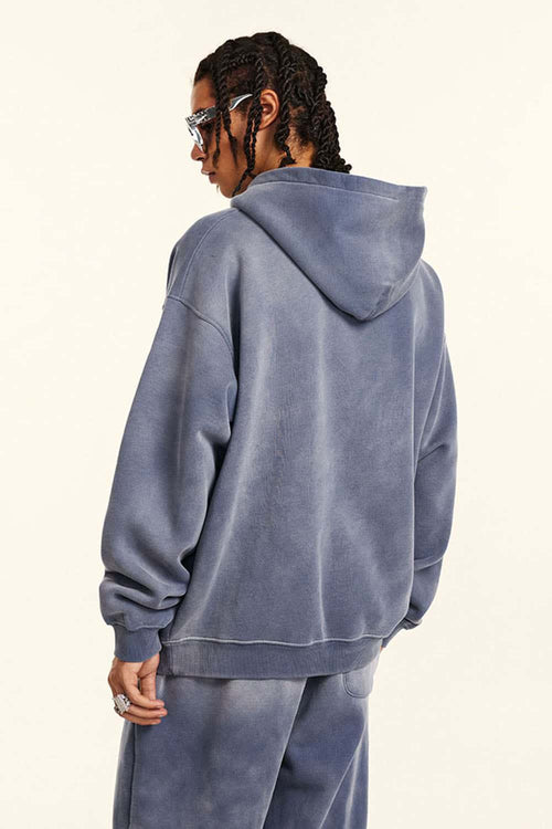 Durable Washed Gradient Fleece Hoodie - Blue