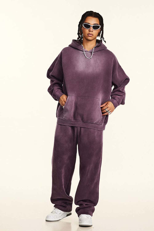 Durable Washed Gradient Fleece Hoodie - Plum Purple