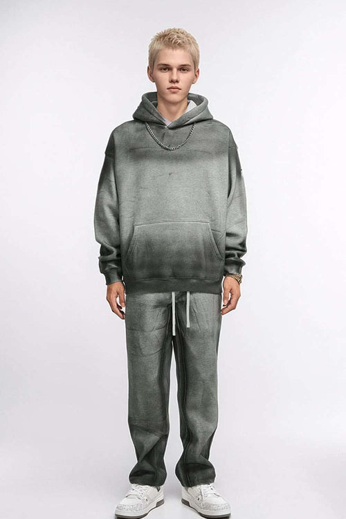 Acid Wash Fleece Lined Hoodie - Flower Gray