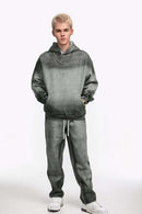 Acid Wash Fleece Lined Hoodie - Flower Gray