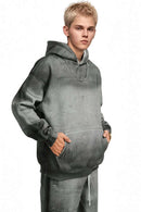 Acid Wash Fleece Lined Hoodie - Flower Gray