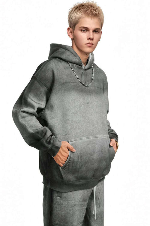 Acid Wash Fleece Lined Hoodie - Flower Gray