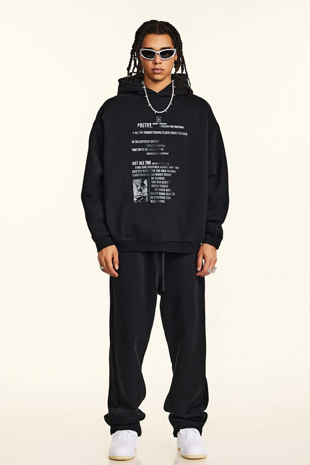 Vintage Print Heavyweight Hoodie with Poetry Graphics