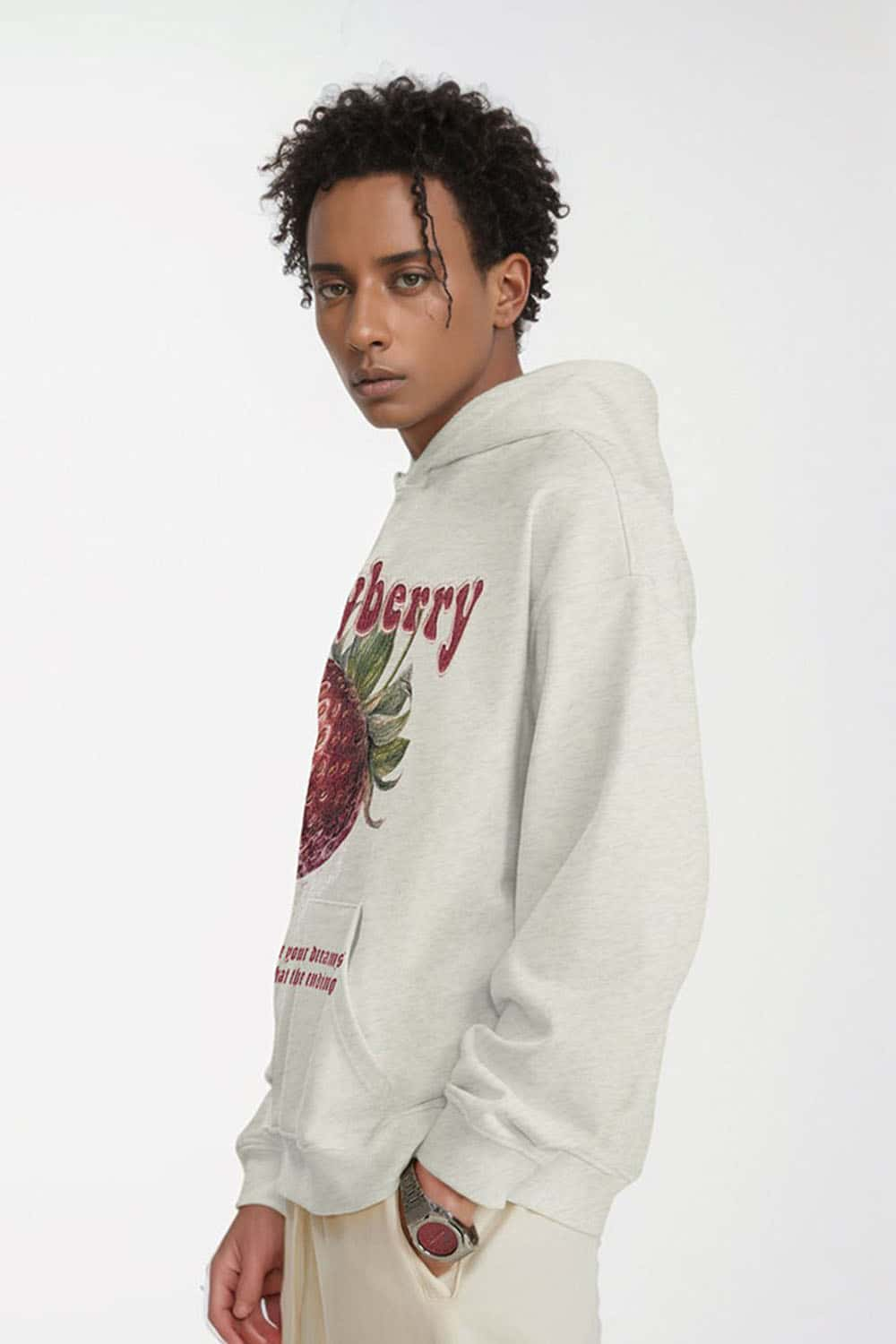 Vintage Strawberry Print Loose-Fit Heavyweight Hoodie