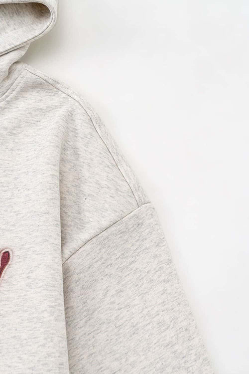 Heavyweight Strawberry-Graphic Cotton-Blend Hoodie in Oat Gray - product detail close-up