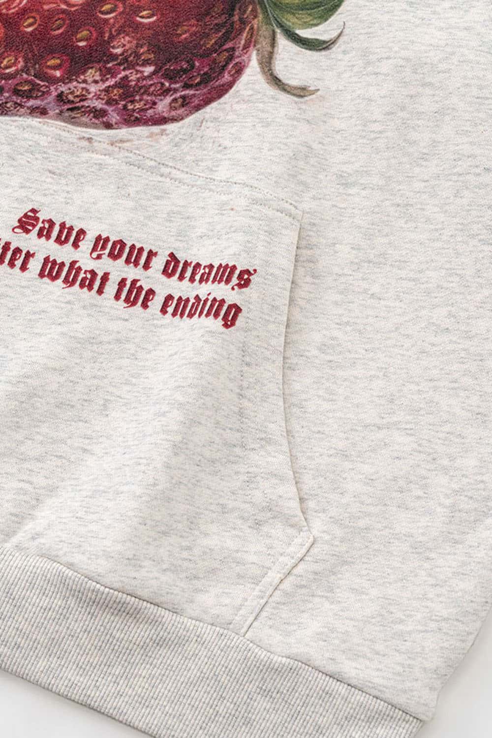 Heavyweight Strawberry-Graphic Cotton-Blend Hoodie in Oat Gray - pocket detail