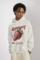 Heavyweight Strawberry-Graphic Cotton-Blend Hoodie in Oat Gray - front modeled view