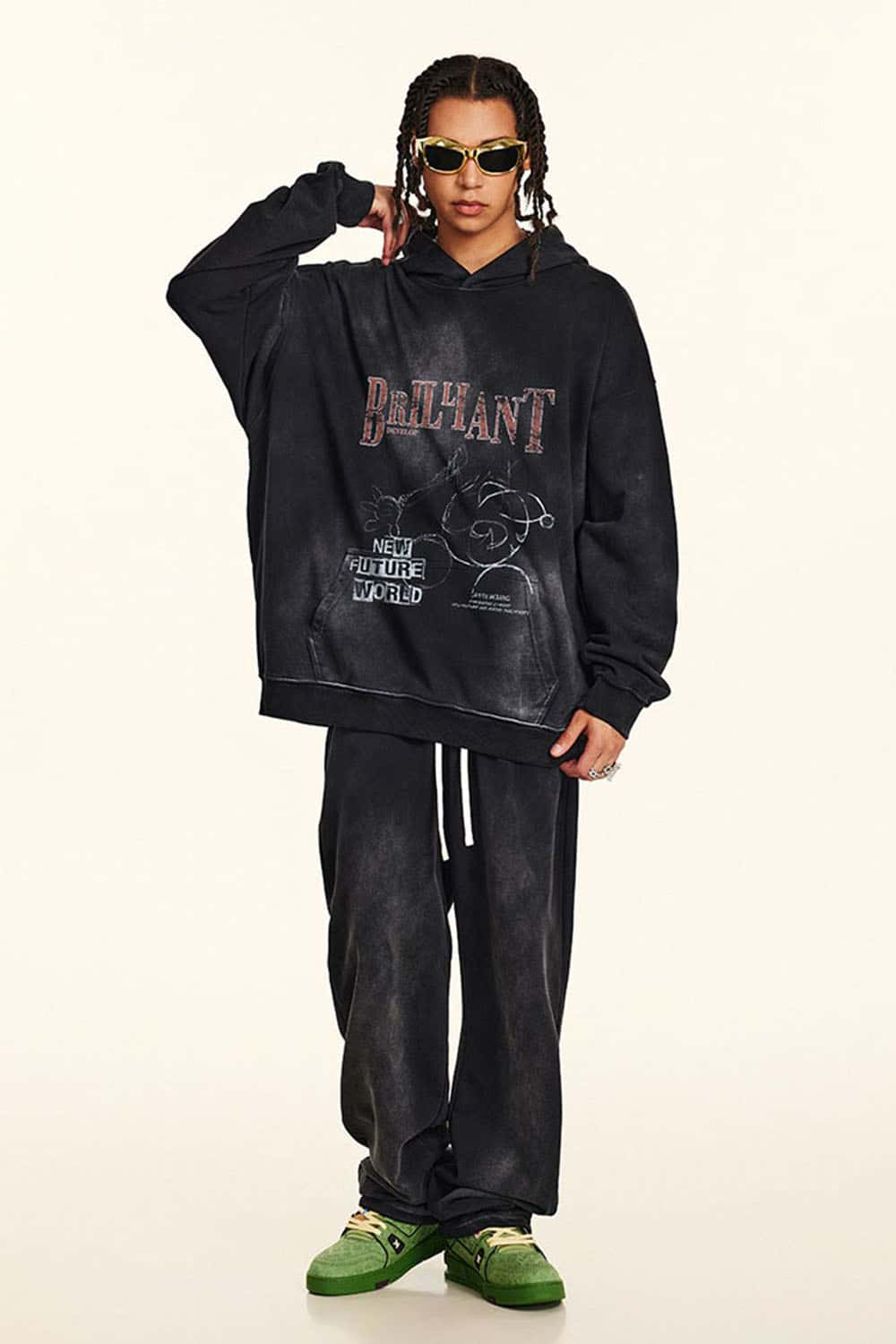 Vintage Distressed Cartoon Print Pullover Hoodie