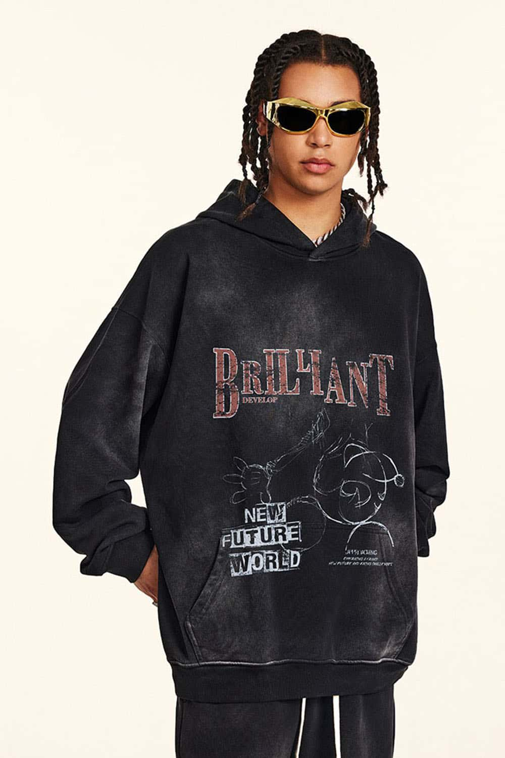 Vintage Distressed Cartoon Print Pullover Hoodie