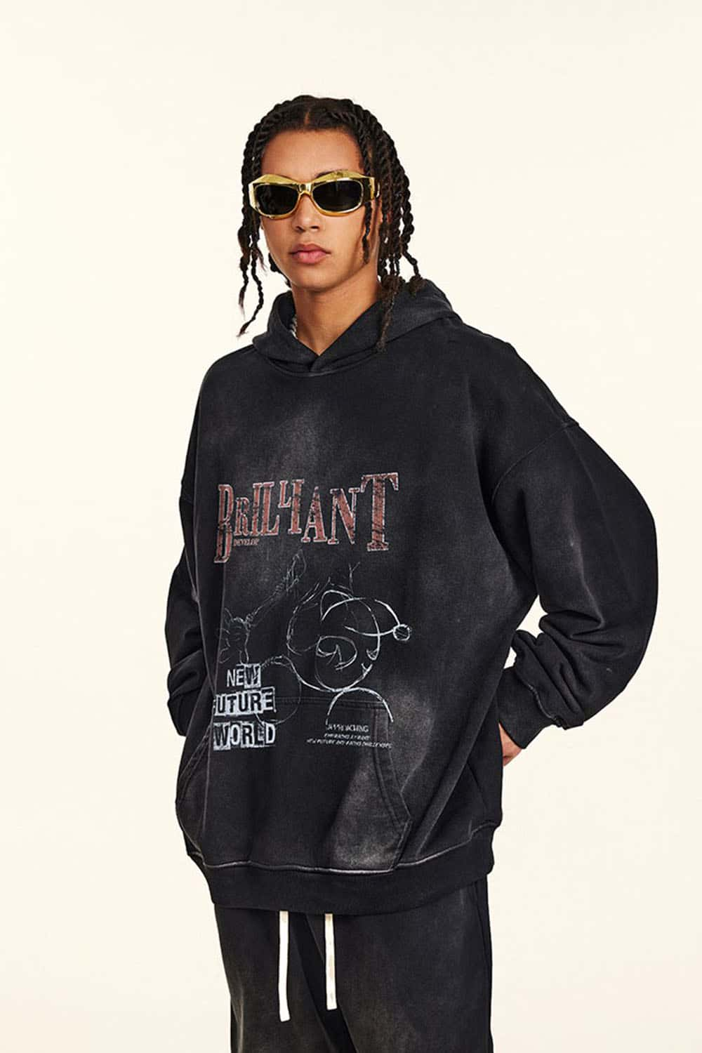 Vintage Distressed Cartoon Print Pullover Hoodie