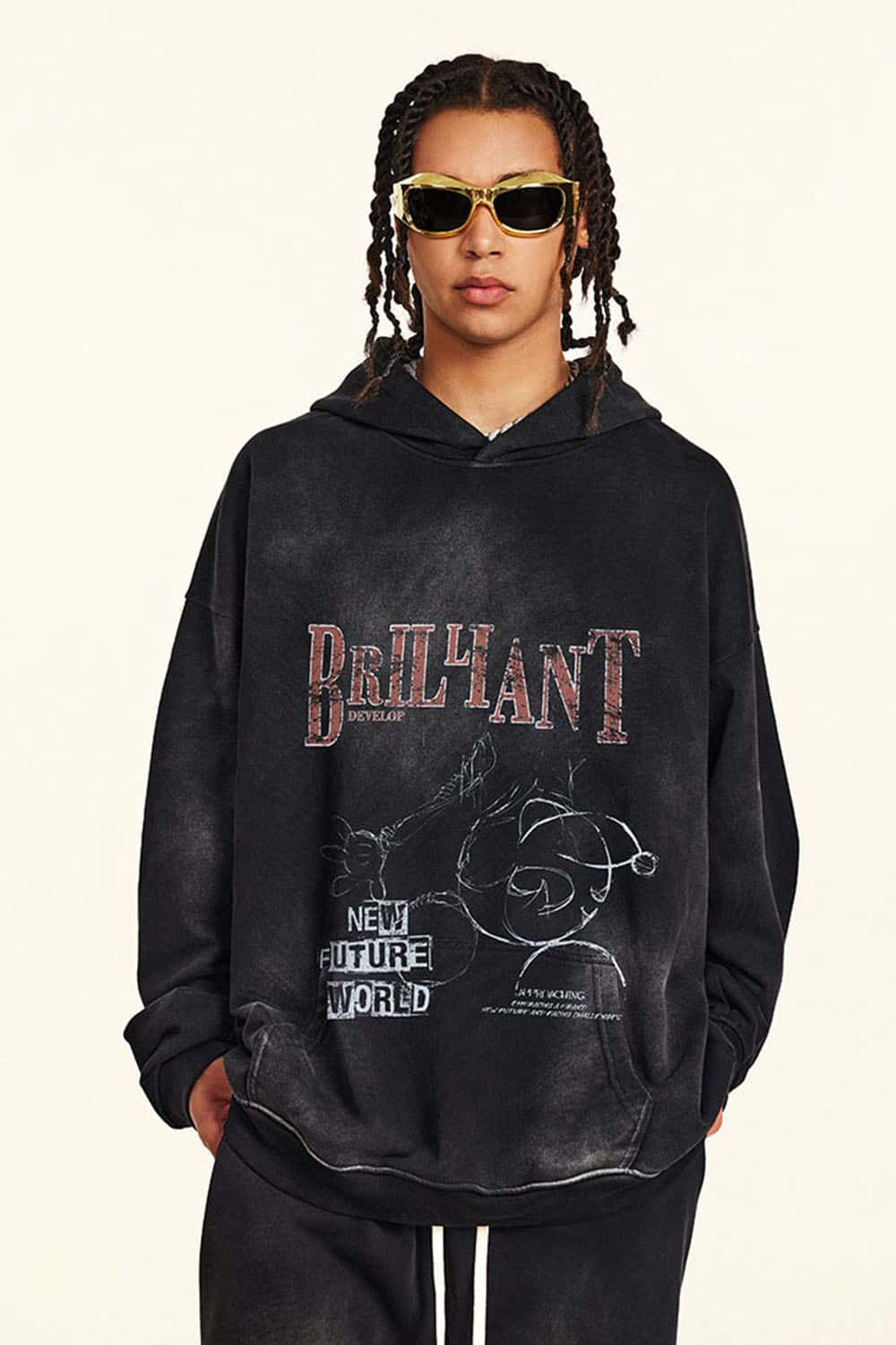 Vintage Distressed Cartoon Print Pullover Hoodie