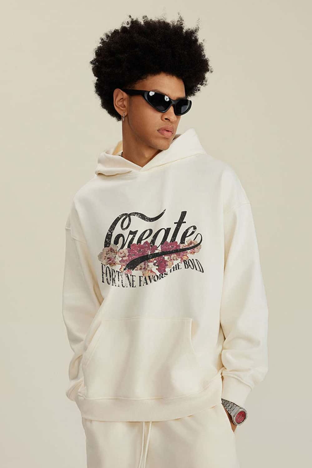 Vintage Washed Loose-Fit Hoodie with Floral Graphic Print