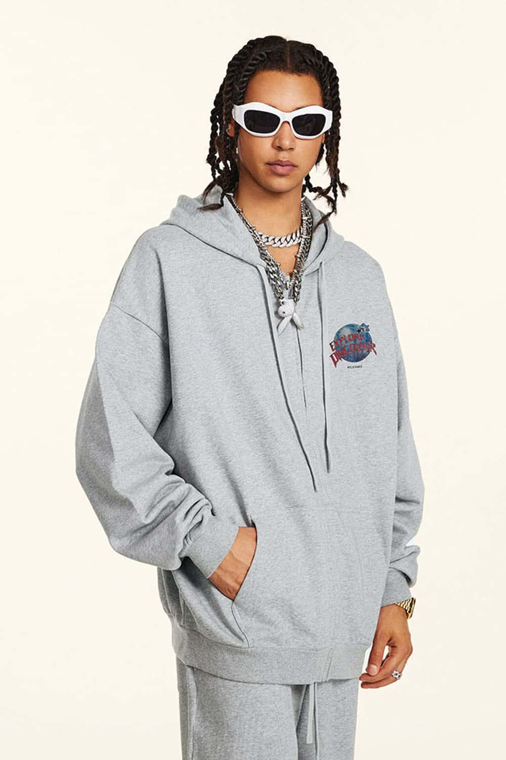 Trendy Zip-Up Hoodie with Graphic Logo