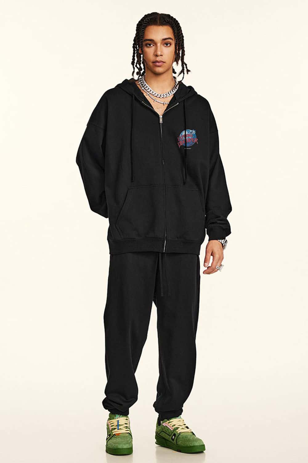 Trendy Zip-Up Hoodie with Graphic Logo