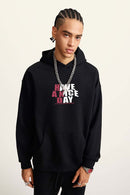 Heavyweight Puff-Print Letter Graphic Pullover Hoodie in Active Black - product detail close-up