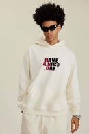Heavyweight Puff-Print Letter Graphic Pullover Hoodie in Milk Tea White - front product view
