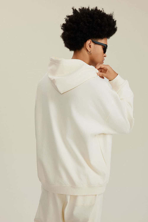 Heavyweight Puff-Print Letter Graphic Pullover Hoodie in Milk Tea White - back product view