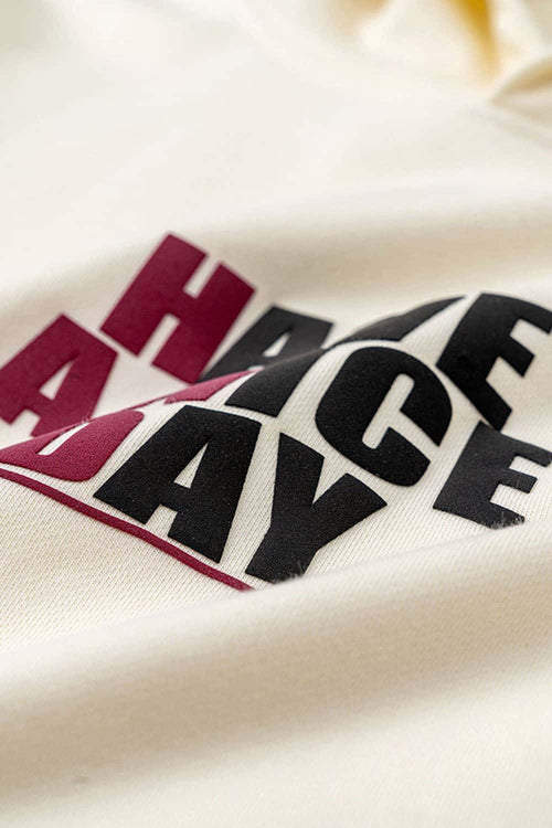 Heavyweight Puff-Print Letter Graphic Pullover Hoodie in Milk Tea White - graphic detail