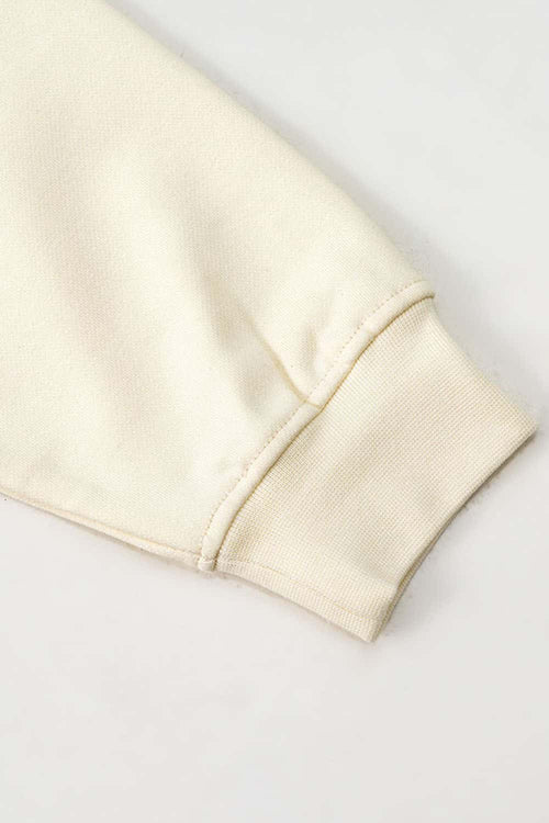Heavyweight Puff-Print Letter Graphic Pullover Hoodie in Milk Tea White - cuff detail