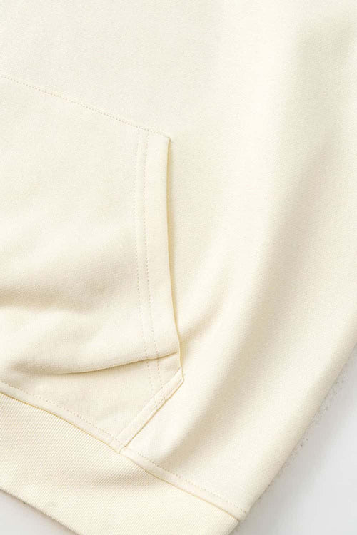 Heavyweight Puff-Print Letter Graphic Pullover Hoodie in Milk Tea White - product detail close-up