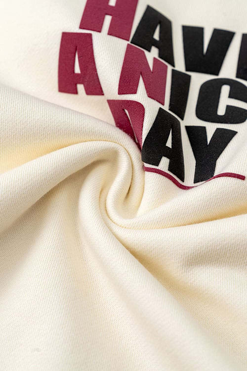 Heavyweight Puff-Print Letter Graphic Pullover Hoodie in Milk Tea White - graphic detail