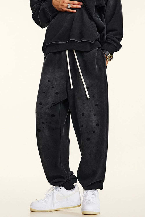 Vintage Washed Graphic Joggers - Black