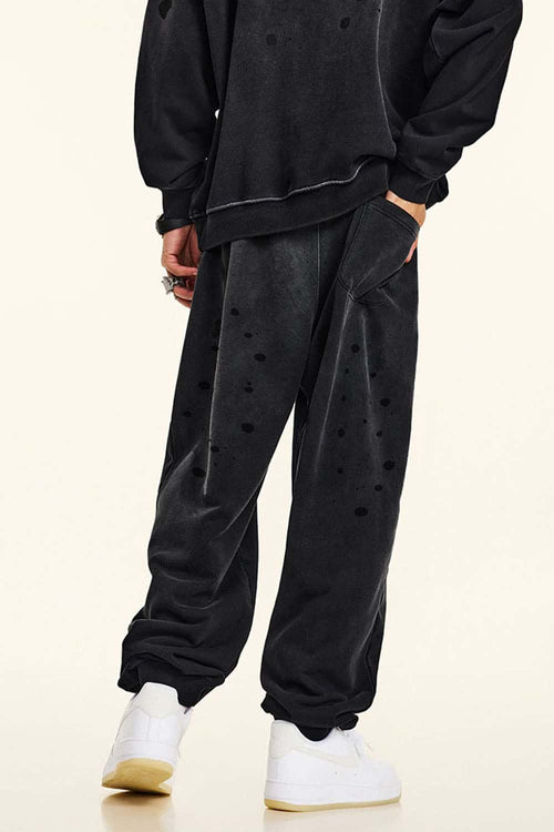 Vintage Washed Graphic Joggers - Black