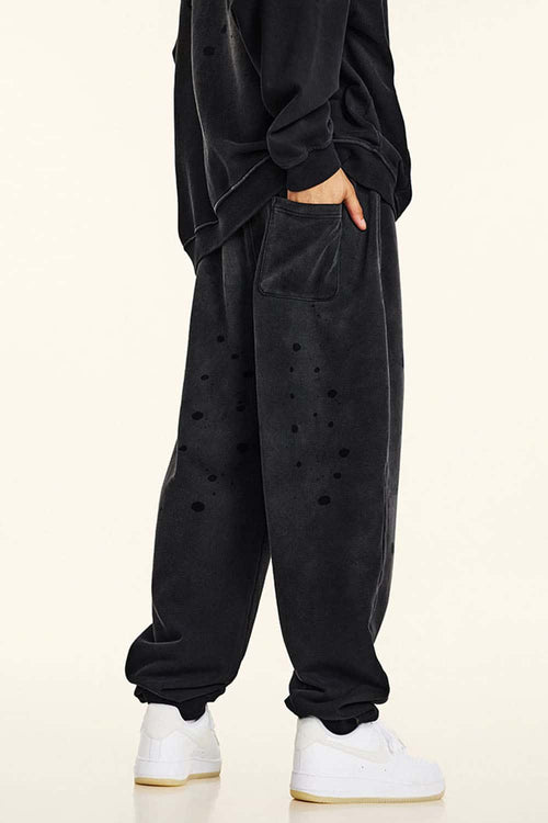 Vintage Washed Graphic Joggers - Black