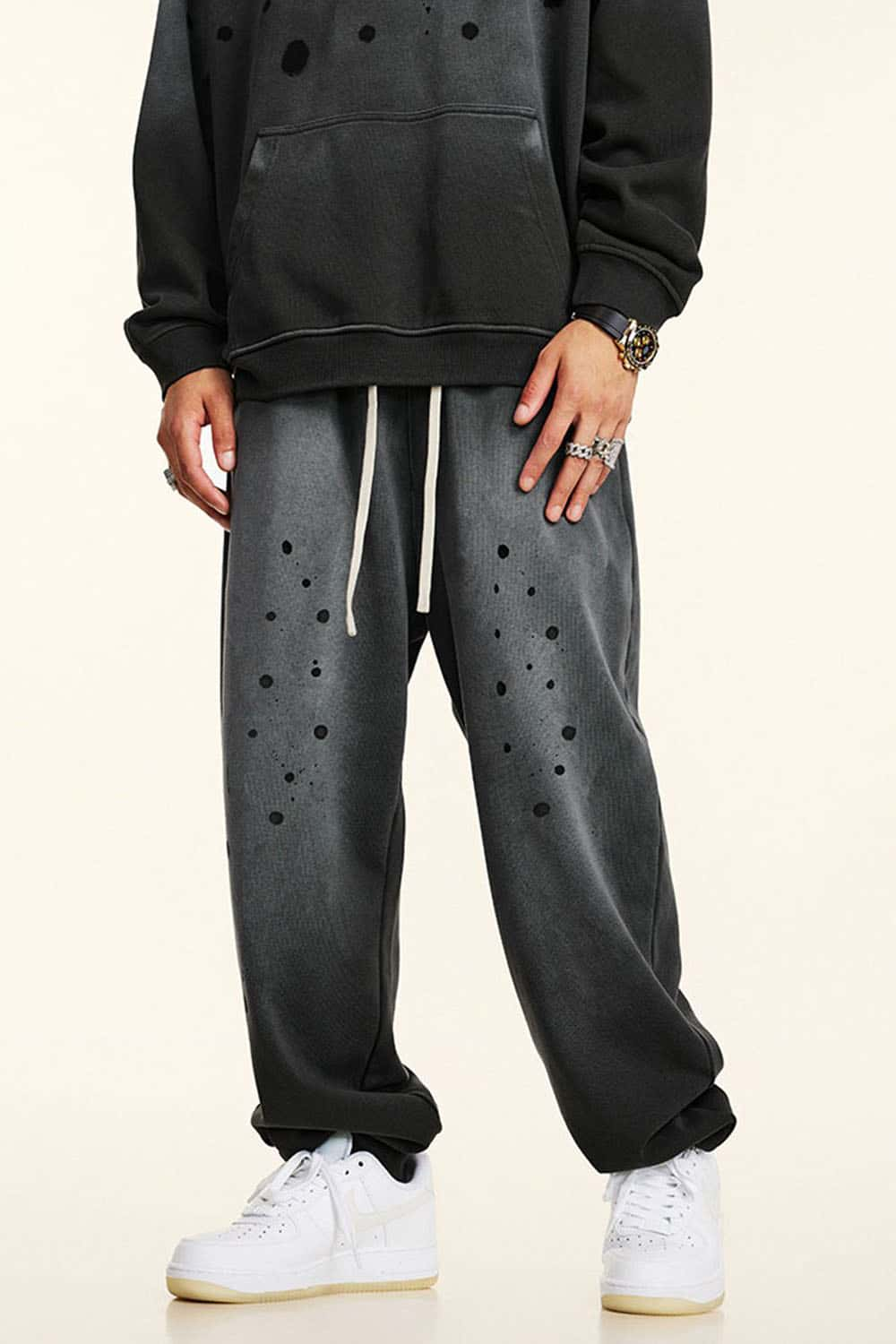 High Street Distressed Elastic Waist Joggers with Cuffed Ankles