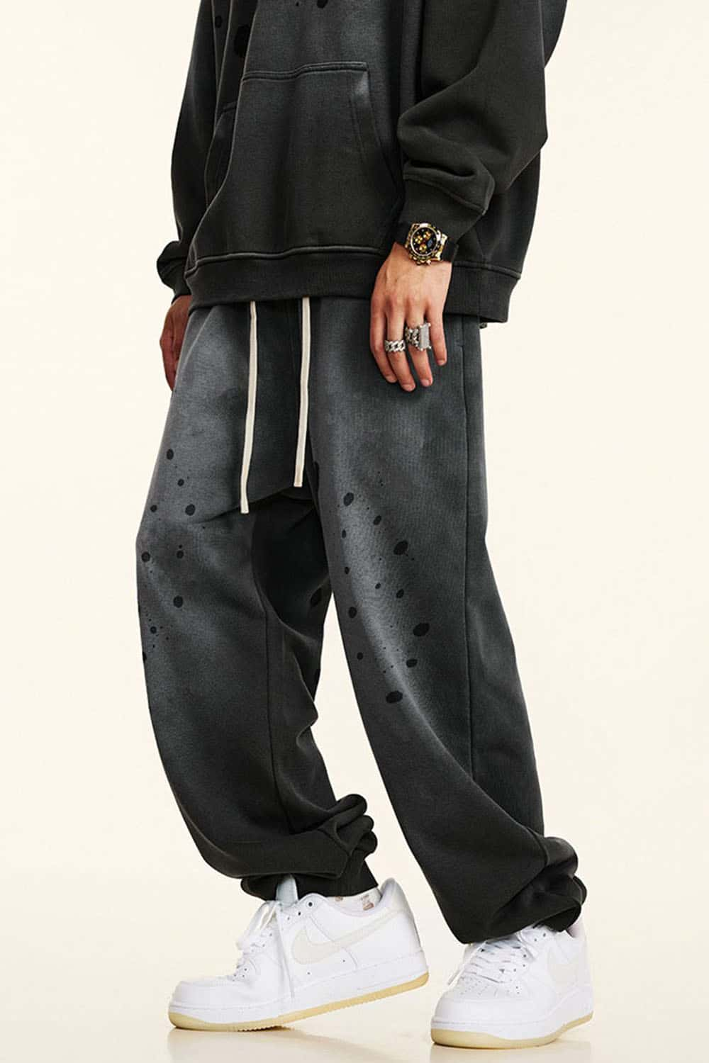 High Street Distressed Elastic Waist Joggers with Cuffed Ankles