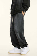 Vintage Washed Graphic Joggers - Dark Gray