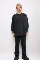 Breathable Distressed Raw-Edge Cotton Sweatshirt in Fried Snowflakes - full-length front modeled view