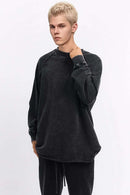 Breathable Distressed Raw-Edge Cotton Sweatshirt in Fried Snowflakes - front modeled view