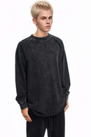 Breathable Distressed Raw-Edge Cotton Sweatshirt in Fried Snowflakes - front modeled view
