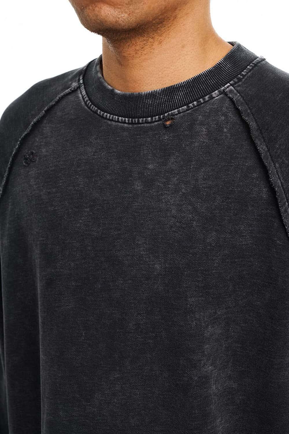 Breathable Distressed Raw-Edge Cotton Sweatshirt in Fried Snowflakes - collar detail