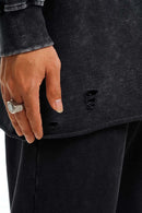 Breathable Distressed Raw-Edge Cotton Sweatshirt in Fried Snowflakes - cuff detail