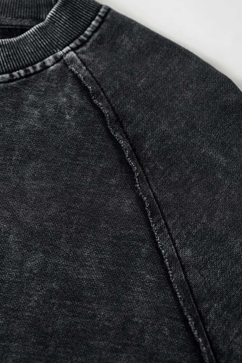 Breathable Distressed Raw-Edge Cotton Sweatshirt in Fried Snowflakes - collar detail